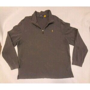 Vintage Polo Ralph Lauren Estate Rib Quarter Zip Sweater Grey Flesh Pony XL FAST